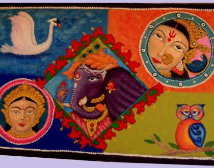 Rangoli: Saraswati, Ganesha & Laxmi/Dhurgha