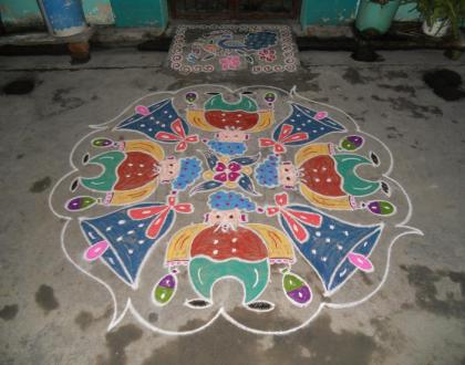 Rangoli: Colourful SANTA & BELL kolam - Merry christmas 
